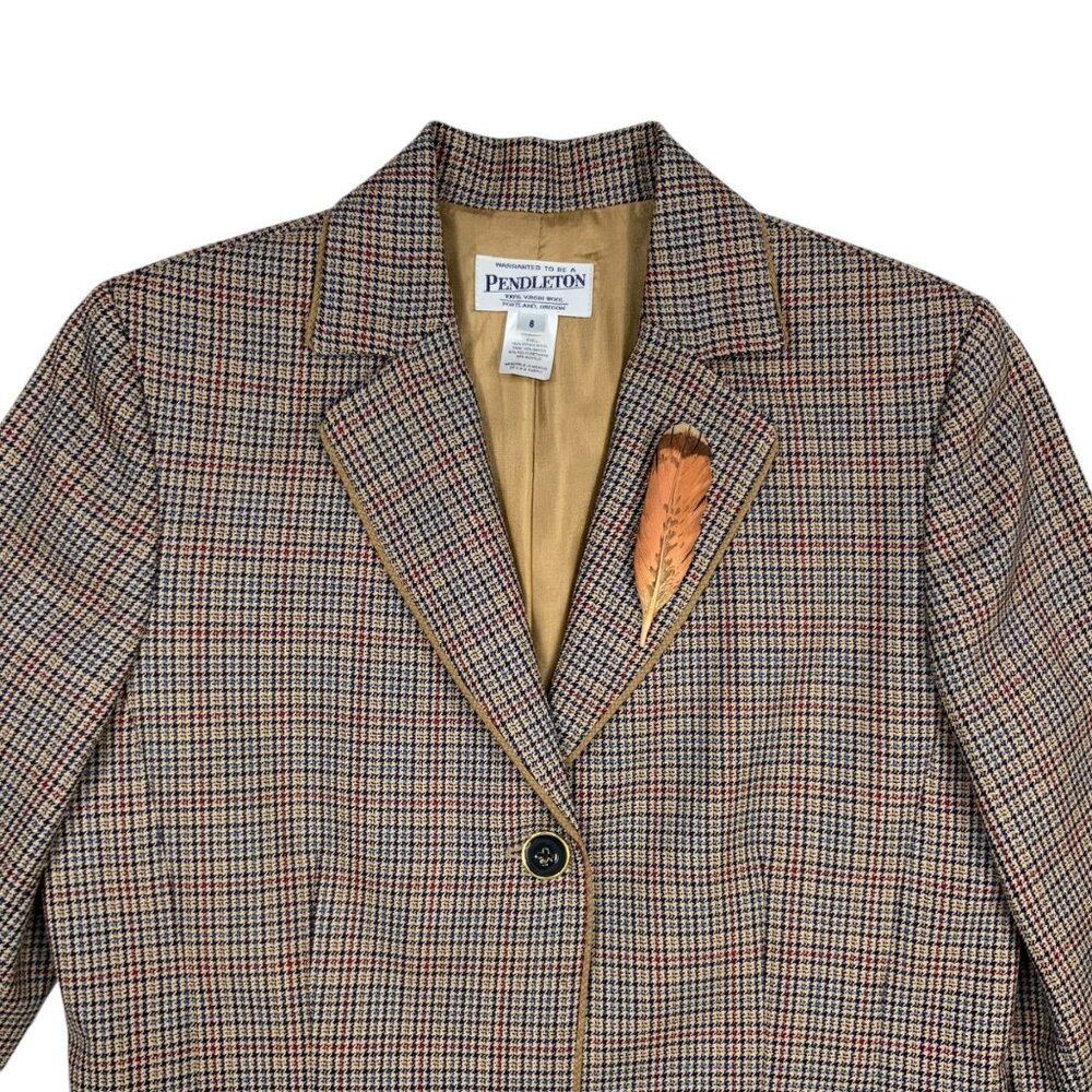 Pendleton Wool Plaid Blazer Jacket 6 Feather Pin … - image 5